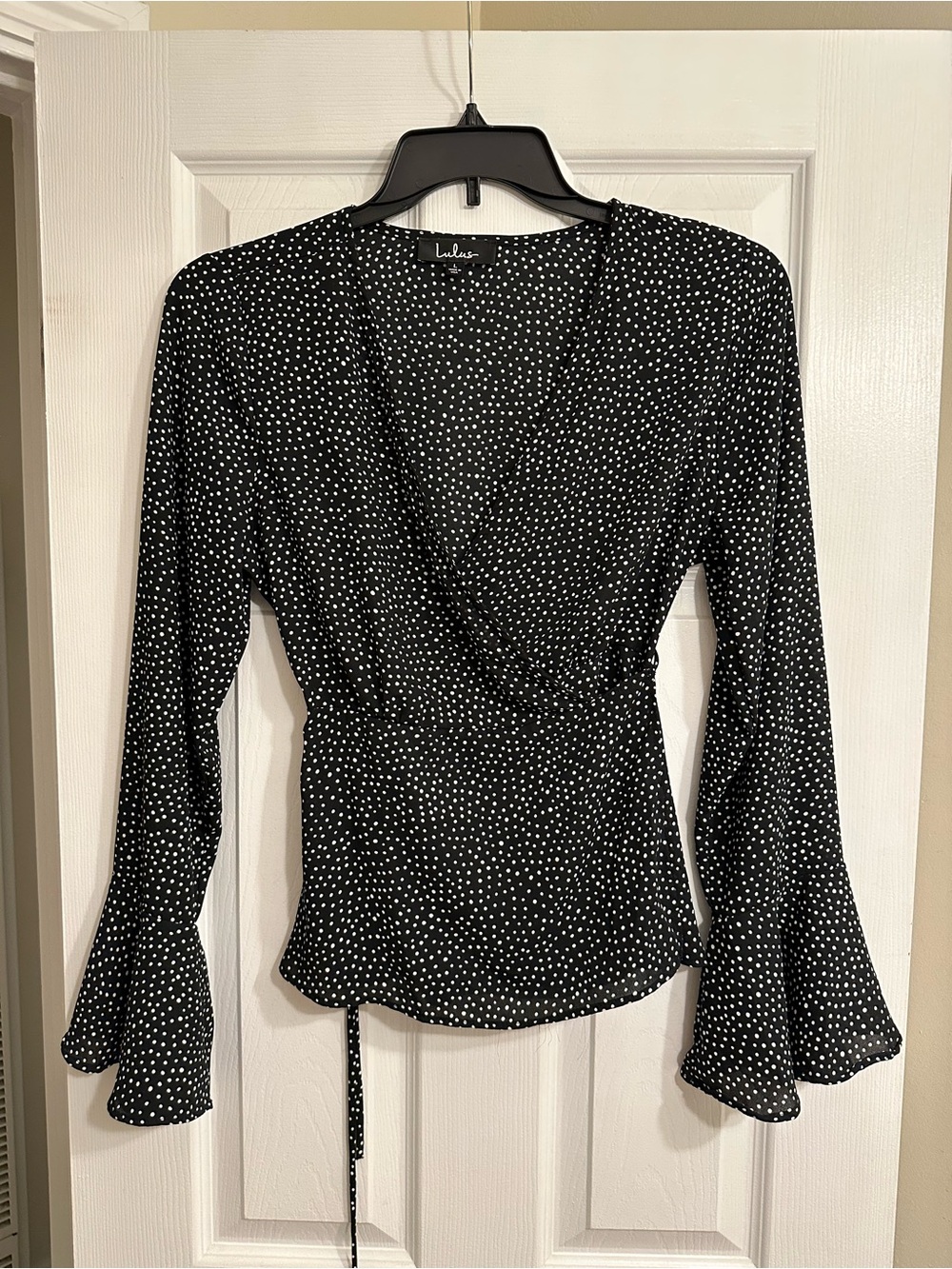 NWOT Lulu's Black and White Polka Dot Wrap Blouse
